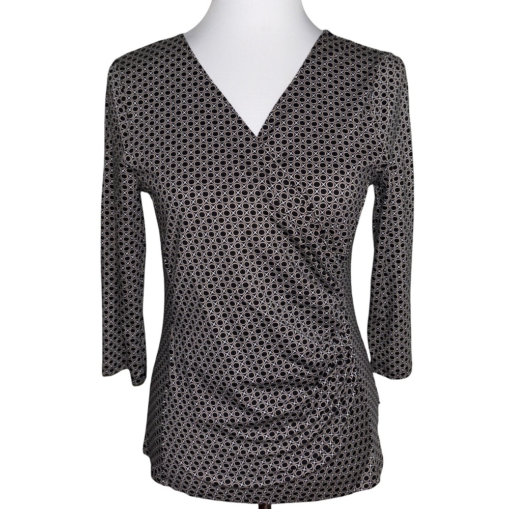 Talbots Black White Geometric Blouse